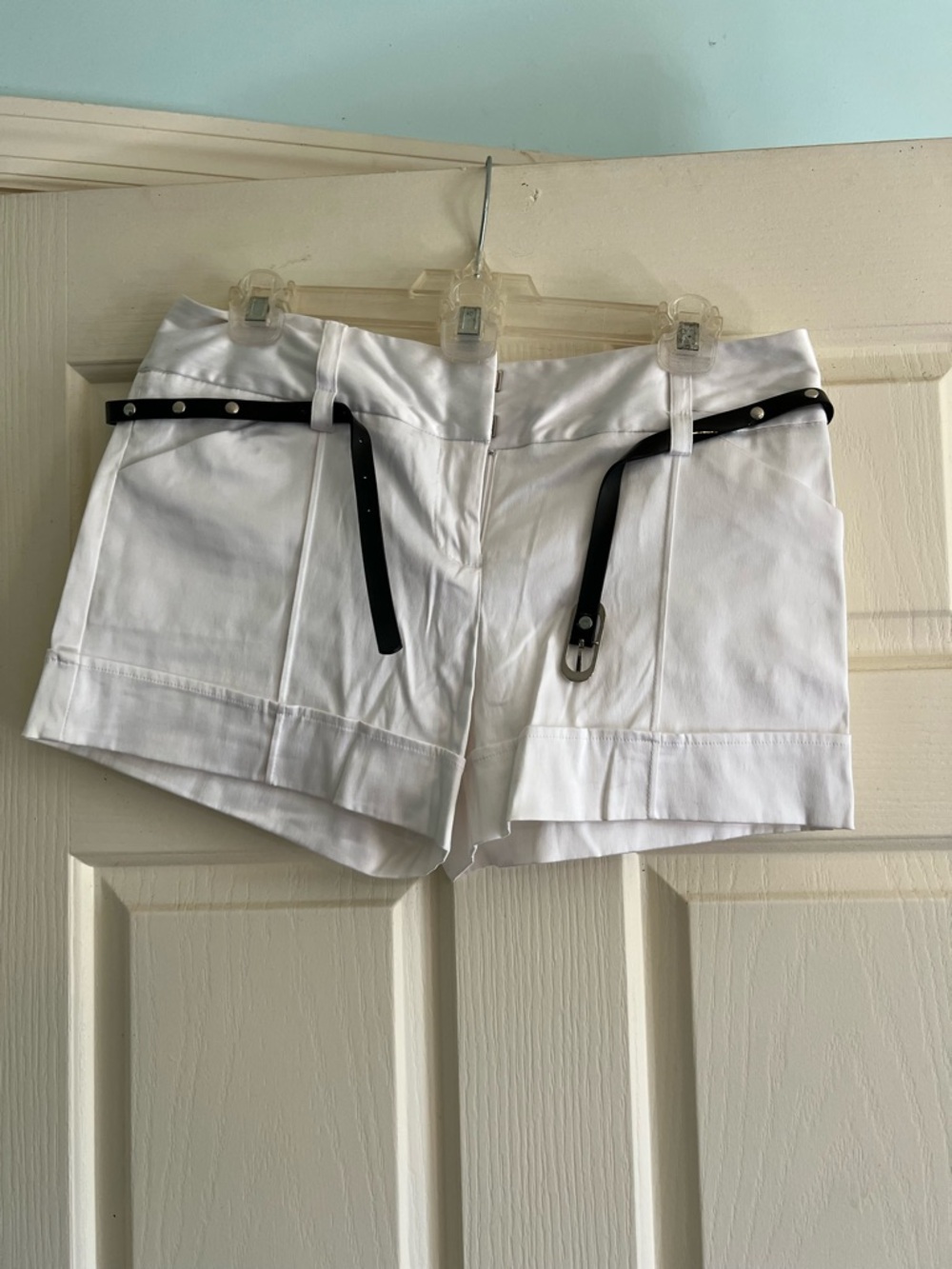 A. Byer White Dress Shorts with Black Studded Accent Belt